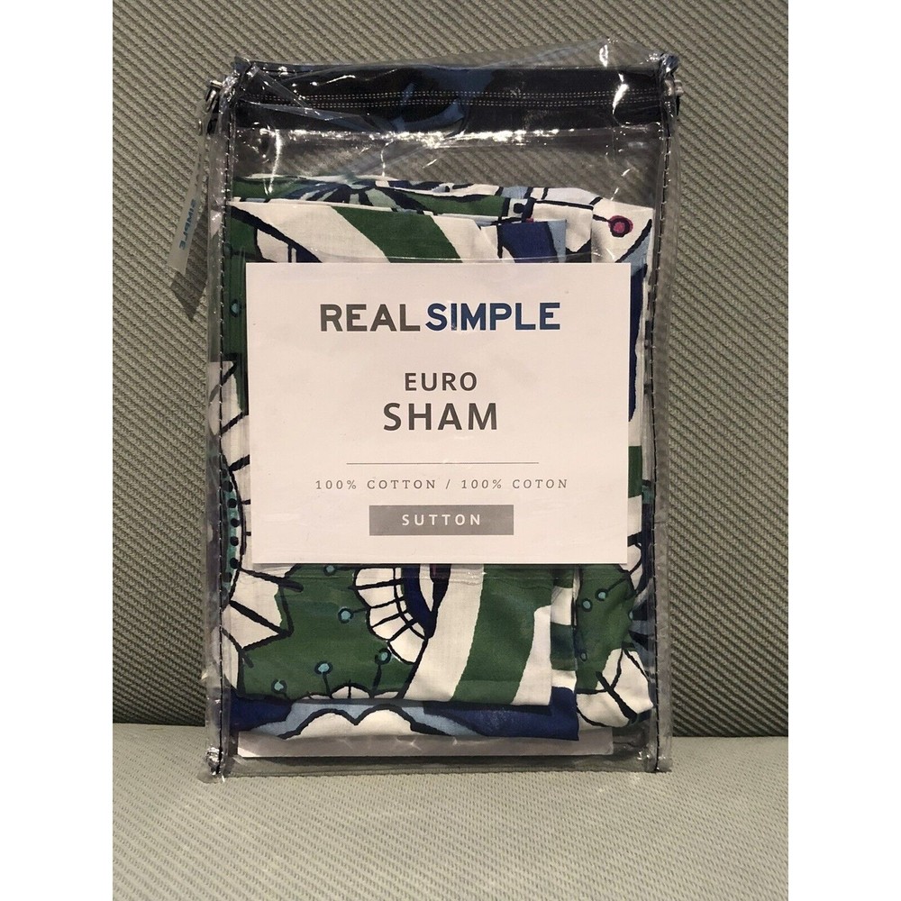Real Simple Sutton Euro Pillow Sham Cotton Mosaic Green 26x26 New Other